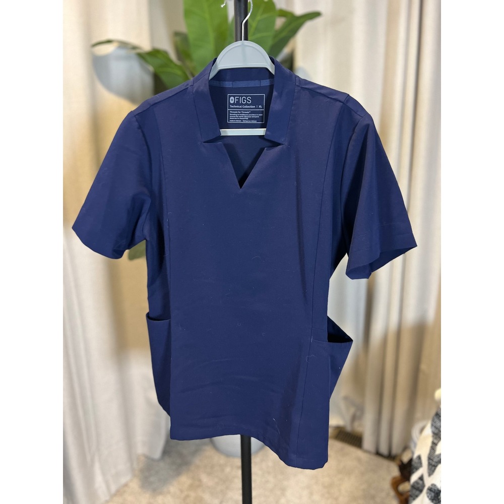 Figs Technical Collection Navy Blue Notched V-Neck Scrub Top Women XL